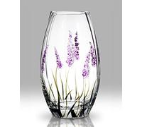 Quality PURPLE LAVENDER Design Round Glass Flower Vase - Mouth Blown/Hand Decorated Glass - Ideal Birthday/ House Warming / 3rd Wedding 20cm