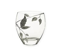 Quality Silver Leaf Tendril Design Classic Curved Glass Flower Vase - Mouth Blown/Hand Decorated Glass - Ideal Silver Wedding/25th Wedding 21.5 cm