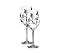 Quality SILVER LEAF Tendril Design Red/White Wine Glass Pair - Mouth Blown/Hand Decorated Glass - Ideal Silver Anniversary 25th Wedding Gift - 23.5cm