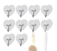 Quality Sticky Hook Hangers, Adhesive Heart Shape Hooks, 10 Piece Clear Hook Set with Sturdy Build, with Multi Purpose Design, Sticky Hooks for Home Shower Keys Kitchen Bathroom Door Use