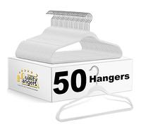 Quality Suit Hangers 50-Pack, Non-Velvet Plastic Hangers for Clothes Ultra Thin Space Saving 360 Degree Swivel Hook Strong Clothes Hangers Hold Up-To 10 Lbs, for Coats, Jackets, Pants (White, 50)