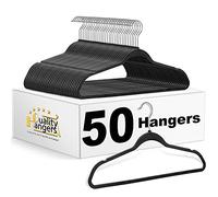 Quality Suit Hangers 50-Pack, Non-Velvet Plastic Hangers for Clothes Ultra Thin Space Saving 360 Degree Swivel Hook Strong and Durable Clothes Hangers Hold Up-To 10 Lbs, for Coats, Pants (Black, 50)