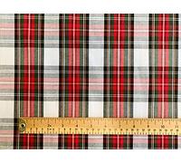 Quality Tartan Fabric - White Red & Green Tartan Print - 100% Cotton Craft Fabric Material Per Metre