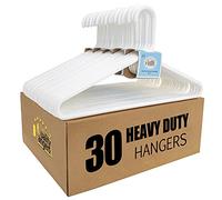 Quality White Plastic Hangers 30 Pack - Super Heavy Duty Plastic Clothes Hanger Multipack - Thick Strong Standard Closet Clothing Hangers with Hook for Scarves and Belts-17 Coat Hangers (White, 30)