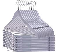 Quality Wooden Hangers - Slightly Curved, Heavy-Duty Coat Hangers with Stylish Chrome Hooks - 30-Pack Sets for Clothes, Jackets, Shirts, Pants, Suits (Gray)
