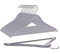 Quality Wooden Hangers - Slightly Curved Set of 10 - Solid Wood Coat Hangers with Chrome Hooks - Heavy-Duty for Clothes, Jackets, Shirts, Pants, Suits (Gray, 10)