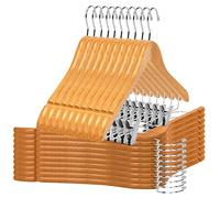 Quality Wooden Skirt Hangers with Clips, 20-Pack Semi Curved, Smooth Solid Wood Pants Hangers with Durable Adjustable Metal Clips, Swivel Hook, Coat, Jacket, Blouse Suit Hangers (Natural, 20)