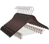 Quality Wooden Skirt Hangers with Clips Smooth Solid Wood Pants Hangers with Durable Adjustable Metal Clips, Swivel Hook, Coat, Jacket, Blouse Suit Hangers (Mahogany, 10)