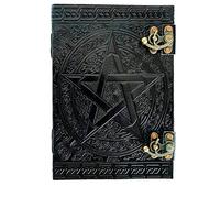 QualityArt Large Black Pentacle Grimoire Book Of Shadow Leather Journal Notebook Blank Book Sketchbook Gift Spell Book Handmade Diary (Black)