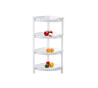 Qualiware 4 Tier Vegetable Fruit Rack Corner Storage Basket Kitchen Utility Stacking Stackable Plastic Trolley Caddy Organizer (White Corner Caddy)