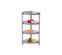 Qualiware 4 Tier Vegetable Fruit Rack Corner Storage Basket Kitchen Utility Stacking Stackable Plastic Trolley Caddy Organizer (Grey Corner Caddy)