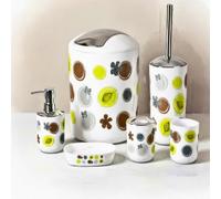 Qualiware 6-Piece Bathroom Accessories Set Luxury Modern Vanity Organizer Bath Set Toilet Brush with Holder, Soap Dish, Soap Dispenser, Toothbrush Holder, Tumbler, Trash Bin (Circle)