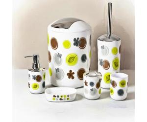 Qualiware 6-Piece Bathroom Accessories Set Luxury Modern Vanity Organizer Bath Set Toilet Brush with Holder, Soap Dish, Soap Dispenser, Toothbrush Holder, Tumbler, Trash Bin (Circle)