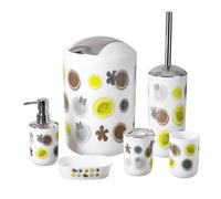 Qualiware Bathroom Accessory Set 6 Pieces Luxury Modern Vanity Bath Accessories Bath Set Toilet Brush with Holder, Soap Dish, Lotion Dispenser, Toothbrush Holder, Tumbler, Trash Bin (Circle)