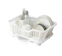 Qualiware Dish Drainer-Space-Saving Dish Drying Rack for Kitchen Counter, Durable PP Plastic Kitchen Drying Rack with a Cutlery Holder, Drip Tray, Drying Rack for Dishes, Knives and Forks (White)