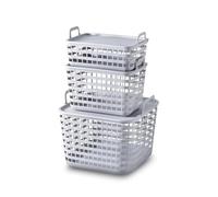 Qualiware Plastic 3 Storage Baskets with Lid Grey-Small Medium Large | Multipurpose Organizer Basket plastic storage box | Toys Pantry Stuff Toys Balls Books Home Kitchen Office School