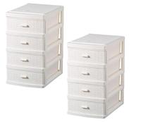 Qualiware Plastic Storage Drawer-Medium 4 Drawers Rattan Storage Chest Tower Cabinet Multifunctional Stackable Home Office Kitchen Bedroom Space-Saving Cream/Grey 32H x 17.9W x 25.8Lcm (2, CREAM)