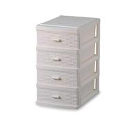 Qualiware Plastic Storage Drawer-Medium 4 Drawers Rattan Storage Chest Tower Cabinet Multifunctional Stackable Home Office Kitchen Bedroom Space-Saving Cream/Grey 32H x 17.9W x 25.8Lcm (1, CREAM)