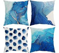 QUALKNOY Velvet Cushion Covers 45x45 cm Set of 4, Abstract Art Modern Decorative Navy Blue Throw Pillow Cases 18x18 inches for Living Room Sofa Garden Outdoor Courtyard Decor Pillowcases