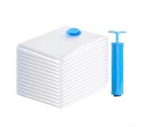 Qualoramall 10 Pack Small Vacuum Storage Bags with Hand Pump Space Saver Compress 80% for Clothes Bedding Blankets Pillows Travel Organization Airtight Seal PA PE Material(Blue Valve 35 * 50)