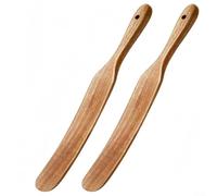 Qualoramall 2Pcs Wooden Skinny Spurtle Cooking Utensils Set, Ergonomic Long Handle Non-Stick Safe Stirring and Mixing Tools for Dough, Batter, Sauces, Deep Reach Design for