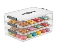 Qualoramall 3 Tier Stackable Cookie Container Airtight Food Storage Box with Lids for Snacks Cupcakes Fruits Desserts Portable PP Plastic Organizer White 37x24x18cm(Level 3)