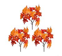 Qualoramall 3PCS Artificial Maple Leaf Branches with Pinecone Berries 34cm Silk Fall Foliage Stems for Autumn Home Wedding Table Vase Decoration Green Plant Accessories(Simulation leaf)