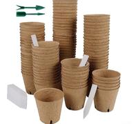 Qualoramall 50-Pack 3.15-Inch Biodegradable Nursery Plant Pots with 20 Plant Labels for Indoor Outdoor Gardening Herbs Flowers Vegetables(B)