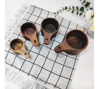 Qualoramall Acacia and Beech Wood Honey Coffee Measuring Cup and Spoon Set 8-Piece Rustic Kitchen Tool for Baking Cooking Spices Flour Sugar Farmhouse Decor Brown(1 Set)