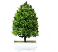 Qualoramall Artificial Pine Tree Bonsai 22cm Fake Plastic Silk Plant Potted Flower Decor for Home Office Desktop Shelf Garden Decoration No Watering Required Green(Green)
