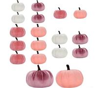 Qualoramall Artificial Pumpkins 18Pcs Pink Velvet Foam Pumpkin Assorted Sizes Fake Fabric Harvest Pumpkin Halloween Thanksgiving Decorations Autumn Fall Home Decor Table Centerpiece Wedding Party