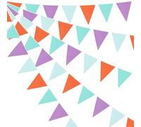 Qualoramall Fabric Bunting Banners 10M/33Ft Cotton Bunting Banner Multicolour Washable Reusable Triangle Flags Party Decor for Party Decoration Wedding Birthday Baby Shower Garden(Green Purple Orange)