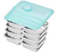 Qualoramall Snack Containers 4Pcs Stainless Steel Snack Container Double Compartment Snacks Containers Thickened and Portable Snack and Dip Container Reusable Snack Pots with Lids