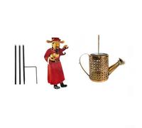 Qualoramall Solar Powered Metal Watering Can Garden Stake Light with Chinese Lucky Motif Red Outdoor Decorative Lantern for Yard Patio Pathway New Year Festival Decoration(A)
