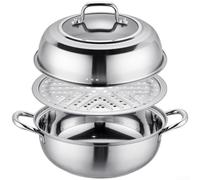 Qualoramall Thickened 304 Stainless Steel Multi-Purpose Hot Pot Steamer Double-Layer Soup Pot for Induction Cooktops and All Stove Types 20.3 x 30.3 x 19 cm Silver(30cm)