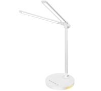 Qualore LED Desk Lamp with Dual Arms, 5 Color Mode, 10 Brightness Level, Adjustable Bedside Table Lamp with USB Charging, Auto Timer, Energy Efficient Desk Light for Bedroom Office Study Nail Kids