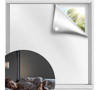 Qualsen 100% Blackout Blind 100x145cm, Portable Blackout Curtains Blackout Blinds Stick On, No Drilling Blackout Material Temporary Window Cover for Bedroom Nursery Travel and RV Car (Silver-silver)