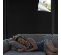 Qualsen 100% Blackout Blind 200x150cm, Portable Blackout Curtains Blackout Blinds Stick On, No Drilling Blackout Material Temporary Window Cover for Bedroom Nursery Travel and RV Car (Black-silver)