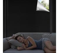 Qualsen 100% Blackout Blind 400x150cm, Portable Blackout Curtains Blackout Blinds Stick On, No Drilling Blackout Material Temporary Window Cover for Bedroom Nursery Travel and RV Car (Black-silver)