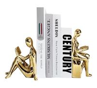 Qualsen 2 Pcs Book Ends, Reader's Bookends for Decorative Fake Books, Peculiar Book Ends for Shelves, Heavy Desktop Bookshelf, Decorative Office Accessories for School, Home, Office(Gloden)