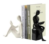 Qualsen 2 Pcs Book Ends, Reader's Bookends for Decorative Fake Books Peculiar Book Ends for Shelves Heavy Desktop Bookshelf, Decorative Office Accessories for School Home Office, (Black and White)