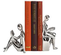 Qualsen 2 Pcs Book Ends, Reader's Bookends for Decorative Fake Books, Peculiar Book Ends for Shelves, Heavy Desktop Bookshelf, Decorative Office Accessories for School, Home, Office(Silver)