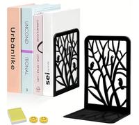 Qualsen 2 Pieces(1 Pair) Book Ends, Tree and Bird Bookends, Book Ends for Shelves, Duty Metal Bookend, Book Stopper for Home Office Desk, Back to School Supplies (Black)