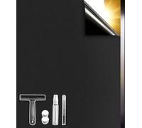 Qualsen Blackout Window Film Privacy Day and Night 100% Total Light Blocking Black Out Window Film Non Adhesive Anti UV, Black Frosted Glass Films for Bedroom, Glass Doors (44.3 x 200cm)