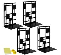 Qualsen Book Ends for Shelves Bookends Metal Book End 4 Pieces(2 Pairs) Bookend Black Cube Book-Ends Heavy Duty Book Holders Book Stoppers for Shelves Classroom Office 9 X 12 X 17.5cm