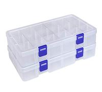 Qualsen Clear Organiser Storage Box, Small Storage Box with Lid, Fishing Tackle Boxs, Stackable Plastic Container with Adjustable Dividers for Beads, Crafts, Art DIY, Jewelry (18 Grids, 2 Pack)