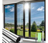 Qualsen One Way Window Film with Grid Lines Backing, Privacy Film for Glass Windows, Anti UV Non Adhesive Static Cling Heat Reflective Mirror Window Tint for Home, Office (Silver-silver, 75x200cm)