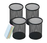 Qualsen Pen Holder For Desk 4 Pack, Mesh Desk Organizer Pen Pot Pencil Holders, Stationary Supplies Pencil Pots For Office, Home, Classroom, Black