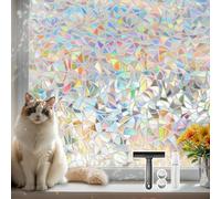 Qualsen Privacy Film for Glass Windows Stained Glass Window Film, 60x200cm | Geometric Patterned Window Films with Tools, Rainbow Decorative Effect, Static Cling Anti UV, for Home Bedroom Office