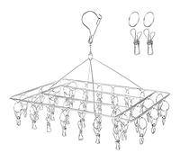 Qualsen Sock Hanger for Washing Line, Laundry rack,Folding Sock Dryer,Stainless Steel Metal Peg Airer with 36 Clips for Drying Baby Clothes,Underwear,Cloth Diapers,Bras,Towel,Hat,Scarf(1 Pack)